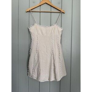 Here Comes The Sun Mini Dress L Large Natural Linen Blend Lace Trim lined